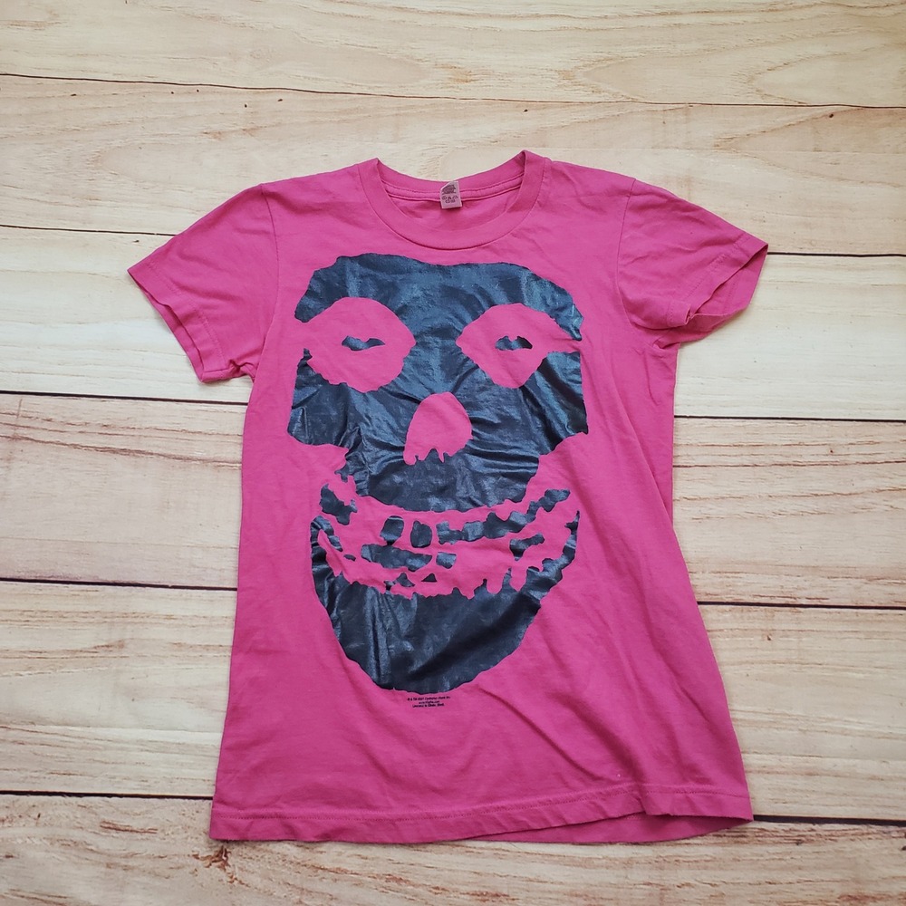 VINTAGE Misfits Shirt Womens‎ S Pink Crimson Ghost Skull Punk Rock Band 2001